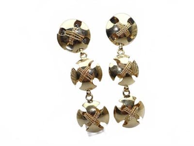 Vintage Gold Tone Triple Disc Drop Earrings - Thumbnail 2
