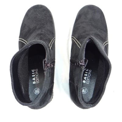 Basic Editions Women Black Suede Side Zip Ankle Boots Wide Width Size 8 - Thumbnail 6