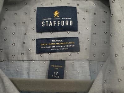 Stafford Men's Travel Shirt - Easy-Care Broadcloth - Size 17 - Thumbnail 3