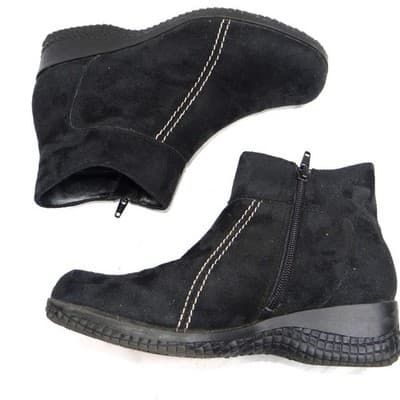 Basic Editions Women Black Suede Side Zip Ankle Boots Wide Width Size 8 - Thumbnail 2