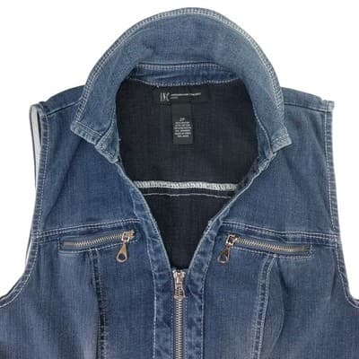 INC International Concepts Petite Sleeveless Denim Dress Zip Front Braided Belt - Thumbnail 2