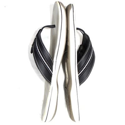 Clarks Womens Flip Flop Sandals Black White Comfort Thong Size 10