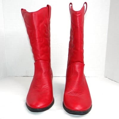 Red Faux Leather Cowgirl Boots Women's Size 6M US Embroidered Chunky Heel - Thumbnail 4