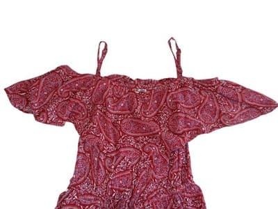 Old Navy Red Paisley Print Off-Shoulder Jumpsuit - Size S - Thumbnail 2