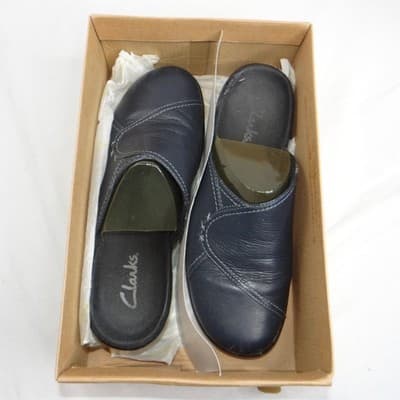 Clarks Womens Navy Leather Slip On Clogs Mules Shoes Size 7 M Style 846 16 - Thumbnail 9