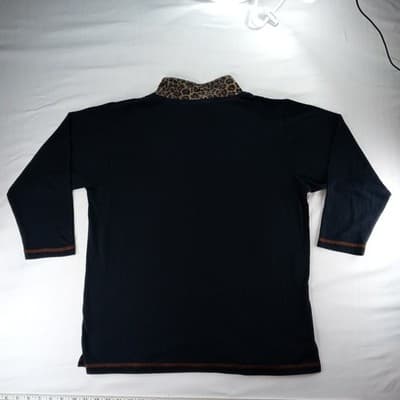 Vintage ENZL Women's Black Leopard Collar Mock Neck Long Sleeve Animal Detail - Thumbnail 5