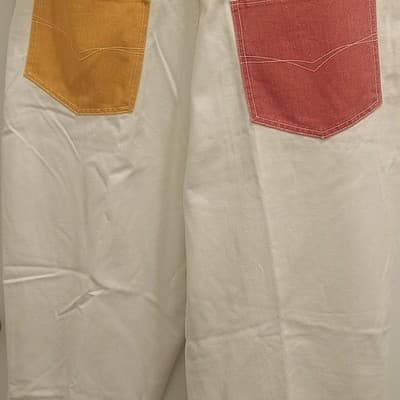 Women's Casual White Pants with Colorful Pocket Accents - Thumbnail 5