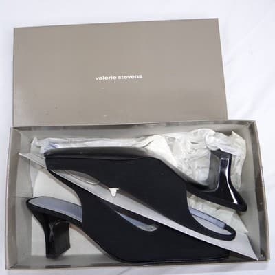 VTG Valerie Stevens Women Black Slingback Square Toe Block Heel w orig box 7.5M - Thumbnail 8