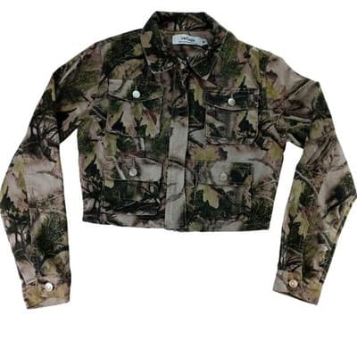 Refuge Camouflage Cropped Denim Jacket Women Size M Utility Pockets Casual