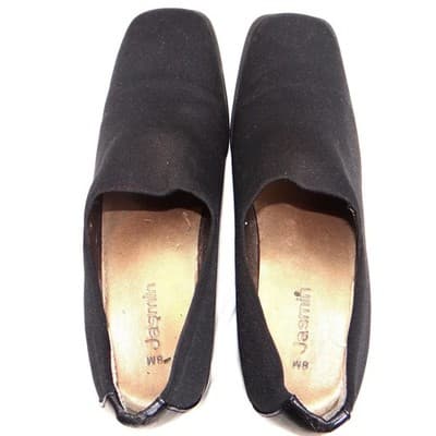 Vintage Jasmin Black Fabric Square Toe Block Heel Loafer Shoe w Box Women Sz 8M - Thumbnail 5