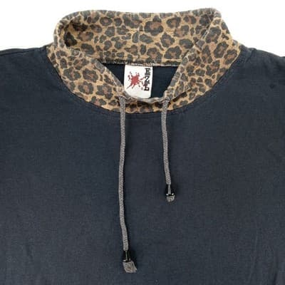 Vintage ENZL Women's Black Leopard Collar Mock Neck Long Sleeve Animal Detail - Thumbnail 2