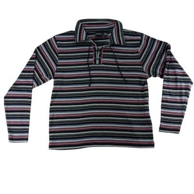 VTG Erika Striped Lace Up Collar Long Sleeve Womens Sz L Pink Black Gray Blue