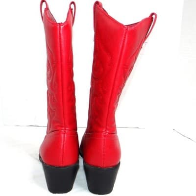Red Faux Leather Cowgirl Boots Women's Size 6M US Embroidered Chunky Heel - Thumbnail 5