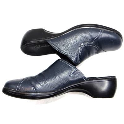 Clarks Womens Navy Leather Slip On Clogs Mules Shoes Size 7 M Style 846 16 - Thumbnail 2