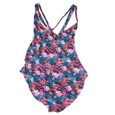 Venus Womens Floral V-Neck One Piece Swimsuit Multicolor Ruched Size 16 - Thumbnail 3