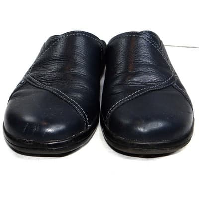 Clarks Womens Navy Leather Slip On Clogs Mules Shoes Size 7 M Style 846 16 - Thumbnail 3