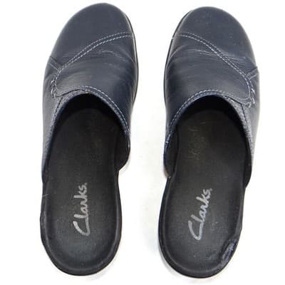 Clarks Womens Navy Leather Slip On Clogs Mules Shoes Size 7 M Style 846 16 - Thumbnail 5