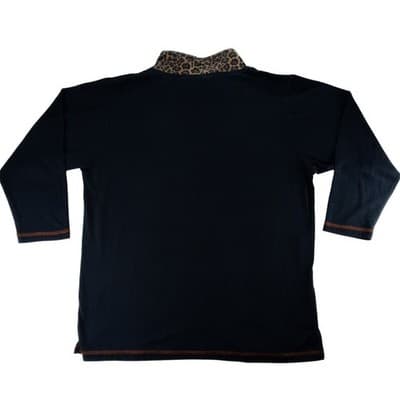Vintage ENZL Women's Black Leopard Collar Mock Neck Long Sleeve Animal Detail - Thumbnail 6