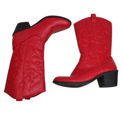 Red Faux Leather Cowgirl Boots Women's Size 6M US Embroidered Chunky Heel - Thumbnail 2