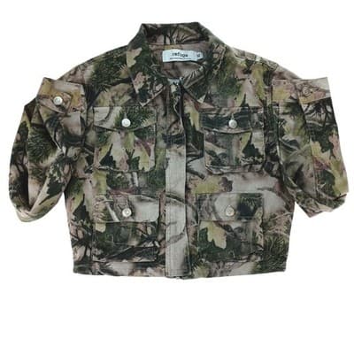 Refuge Camouflage Cropped Denim Jacket Women Size M Utility Pockets Casual - Thumbnail 3