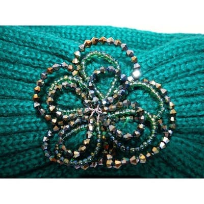 CC Exclusives Green Knitted Turban Headband Beaded Flower Embellishment - Thumbnail 5