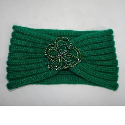 CC Exclusives Green Knitted Turban Headband Beaded Flower Embellishment - Thumbnail 4