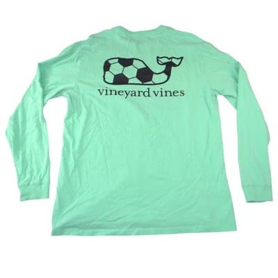 Vineyard Vines Mens L Soccer Whale Long Sleeve Pocket T-Shirt Mint Green - Thumbnail 3