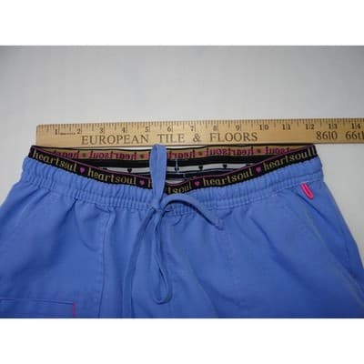 HeartSoul Petite Purple Scrub Pants Flare Leg Stretch Drawstring Waist - Thumbnail 5