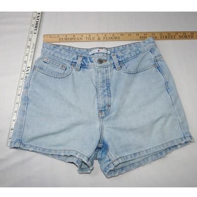 Vintage Y2K Tommy Hilfiger Light Wash Denim High Waisted Shorts Womens Size 8 - Thumbnail 8