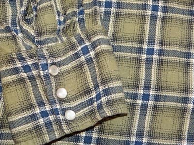 Men's Olive Green Plaid Casual Shirt with Snap Buttons - Thumbnail 4