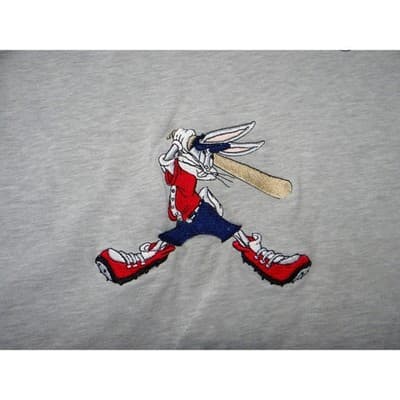 Vintage Embroidered Looney Tunes Bugs Bunny Taz Baseball Unique T Shirt Size L - Thumbnail 4