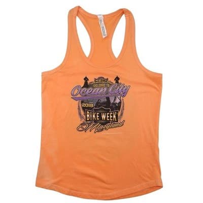 Ocean City Bike Week 2018 Orange Tank Top Women's Large Racerback Graphic Tee