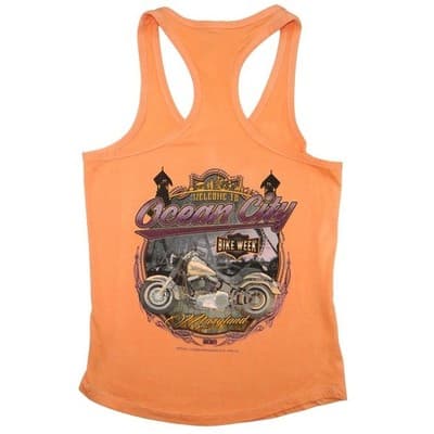 Ocean City Bike Week 2018 Orange Tank Top Women's Large Racerback Graphic Tee - Thumbnail 3