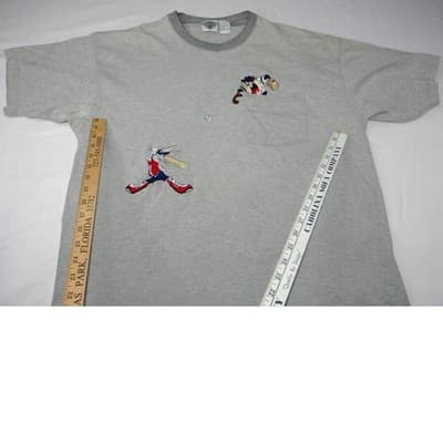 Vintage Embroidered Looney Tunes Bugs Bunny Taz Baseball Unique T Shirt Size L - Thumbnail 6