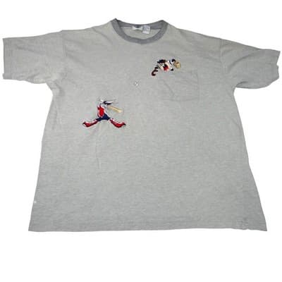 Vintage Embroidered Looney Tunes Bugs Bunny Taz Baseball Unique T Shirt Size L