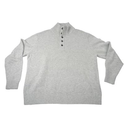 Lands End Mens Gray Mock Neck Button Quarter Zip Sweater XXL 50-52