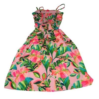 Kensie Womens Pink Tropical Floral Hibiscus Smocked Midi Dress Size 2 - Thumbnail 3