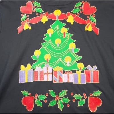 Vintage Special Review Womens Black Christmas Tree Sweatshirt Plus Size Glitter - Thumbnail 4