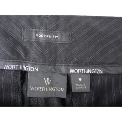 Worthington Modern Fit Pinstripe Wide Leg Work Dress Pants Black Grey Women Sz 6 - Thumbnail 2