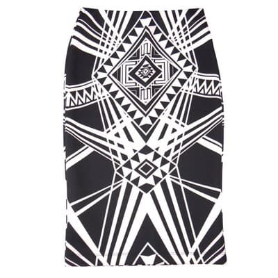 By & By Womens Black Cream Geometric Tribal Print Midi Pencil Skirt Size M - Thumbnail 3
