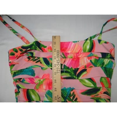Kensie Womens Pink Tropical Floral Hibiscus Smocked Midi Dress Size 2 - Thumbnail 4