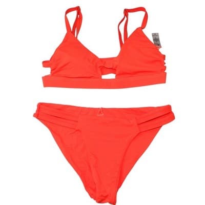 TiniBikini Coral Cutout Triangle Bikini Swimsuit Set Women Size S