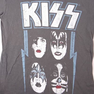 KISS Band Rock T Shirt Charcoal Gray Graphic Print XS - Thumbnail 4
