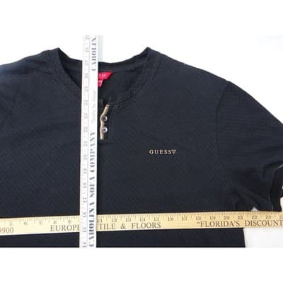 GUESS Black Textured Henly T Shirt Mens XL - Thumbnail 4
