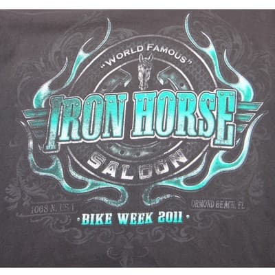 Iron Horse Saloon Ormond Beach FL Biker Pocket T-Shirt Mens Black Teal Graphic - Thumbnail 4
