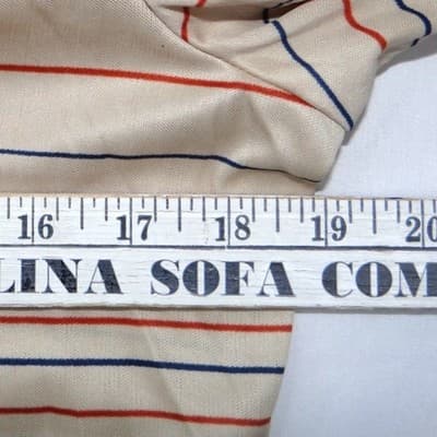Vintage 70s Striped Long Sleeve Polo Shirt V-Neck Cream Red Navy Mens Medium - Thumbnail 4