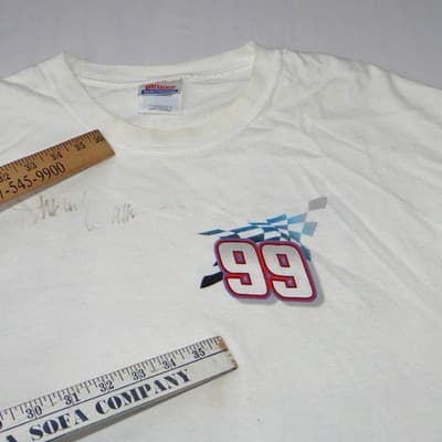 Autographed Vintage Michael Waltrip NASCAR 99 Just For Men T-Shirt White Large - Thumbnail 10
