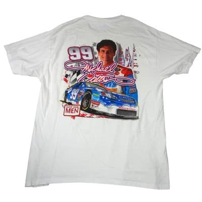 Autographed Vintage Michael Waltrip NASCAR 99 Just For Men T-Shirt White Large - Thumbnail 4