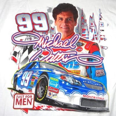 Autographed Vintage Michael Waltrip NASCAR 99 Just For Men T-Shirt White Large - Thumbnail 6