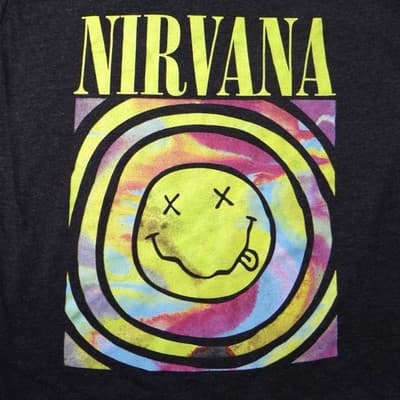 Nirvana Smiley Face Tie Dye Graphic T Shirt Charcoal Gray Women's Small - Thumbnail 4